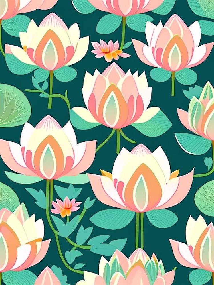 Lotus Flower Repeat Pattern Scandi Cartoon 4