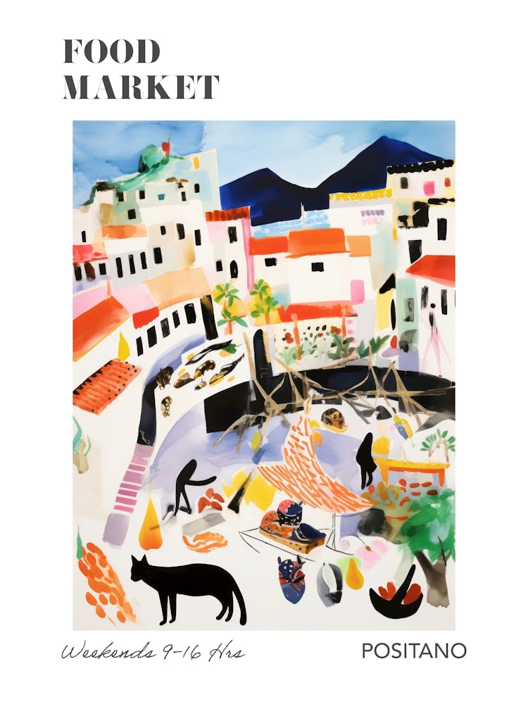 The Food Market In Positano 3 Illustration Poster