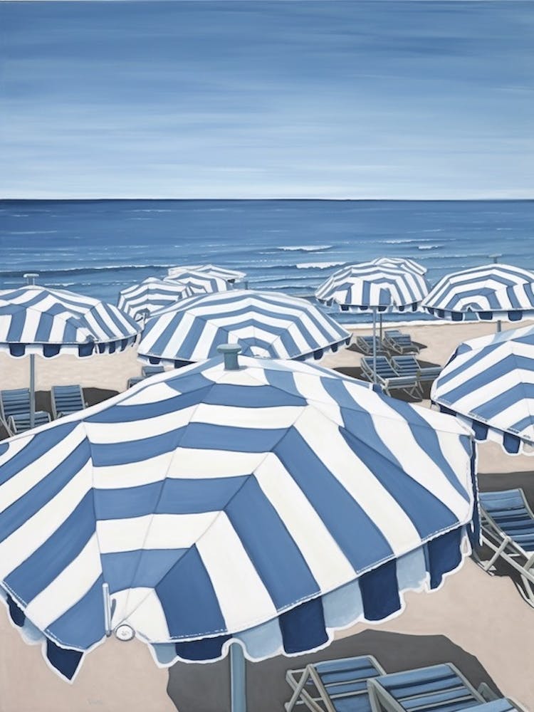 Striped Blue And White Beach Umbrellas In Italy
