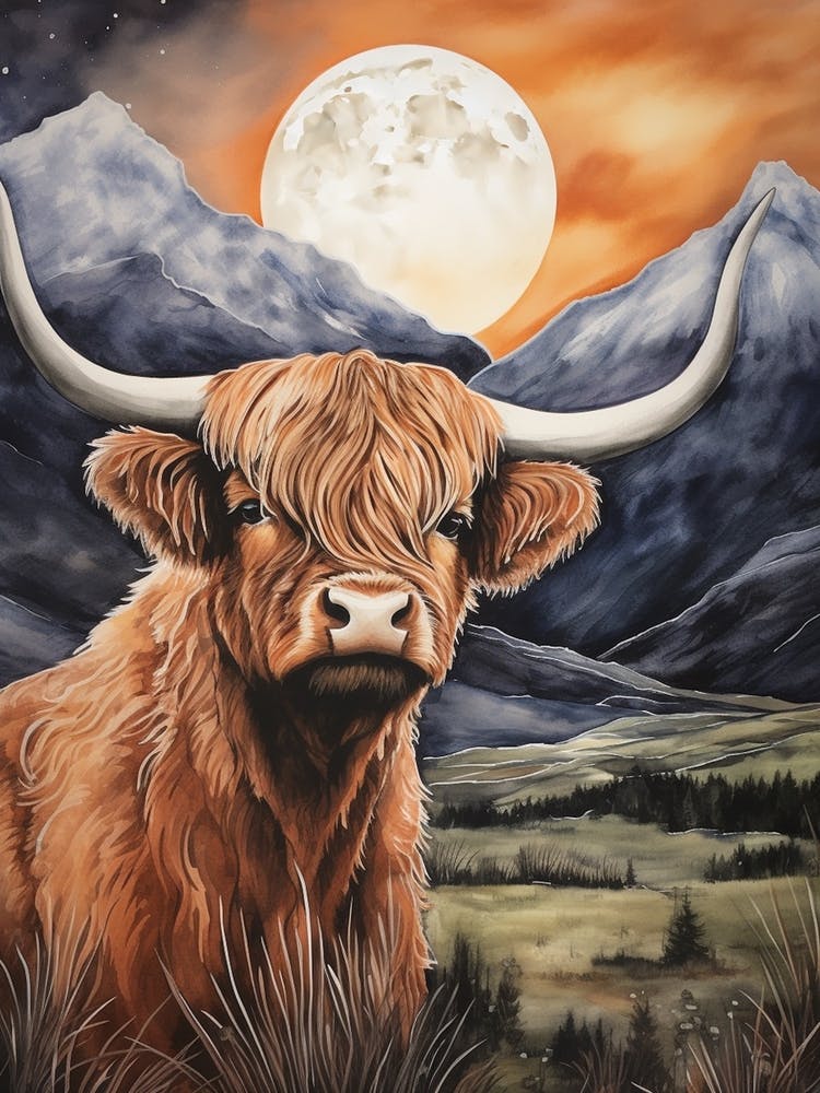 Highland Cow In The Moonlight 1