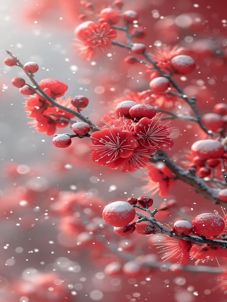 Cherry Blossoms In Snow 1