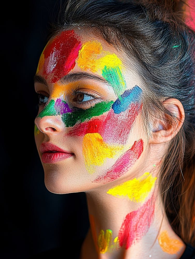 Young Woman In Colourful Paint
