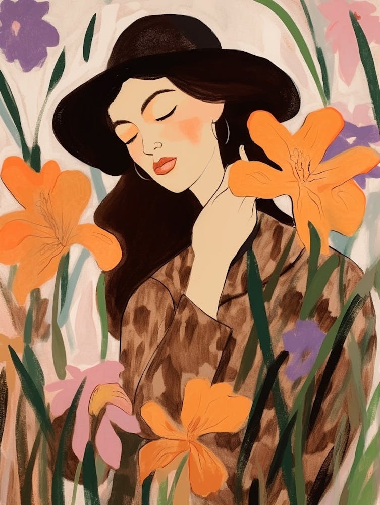 Woman With Autumnal Flowers Iris 1