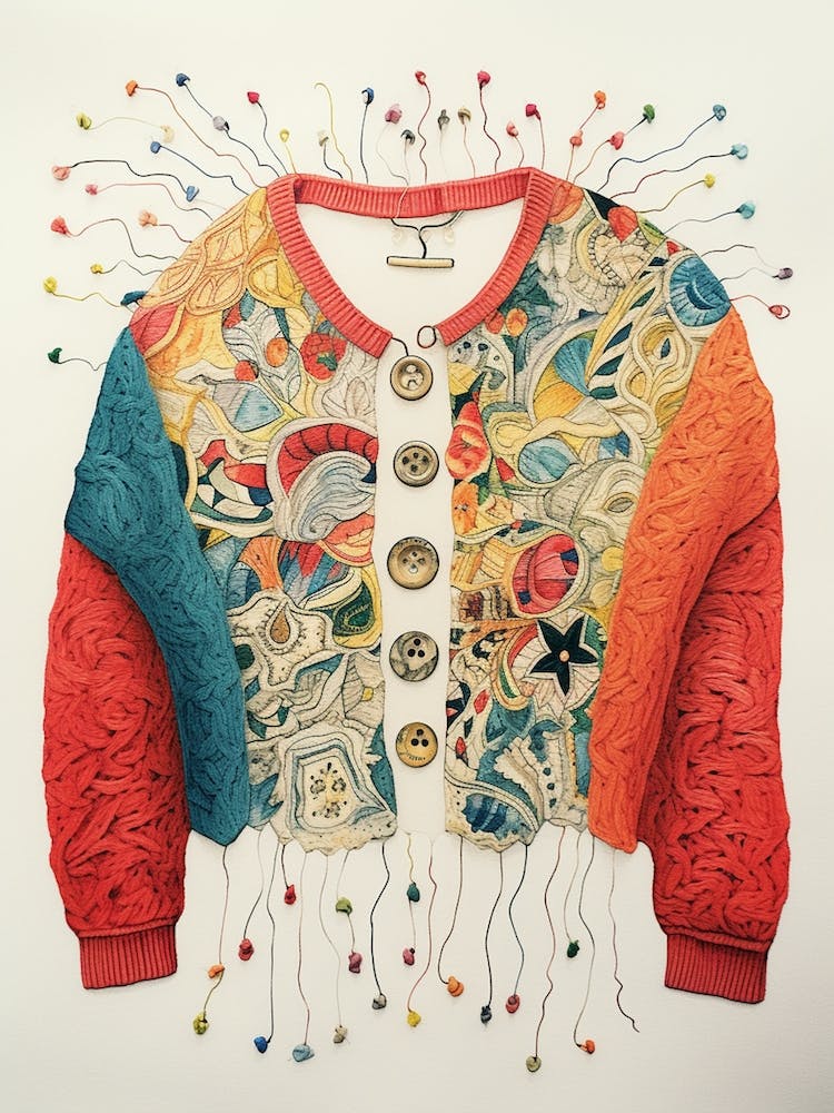 Retro Pencil Illustration Crochet Jumper 