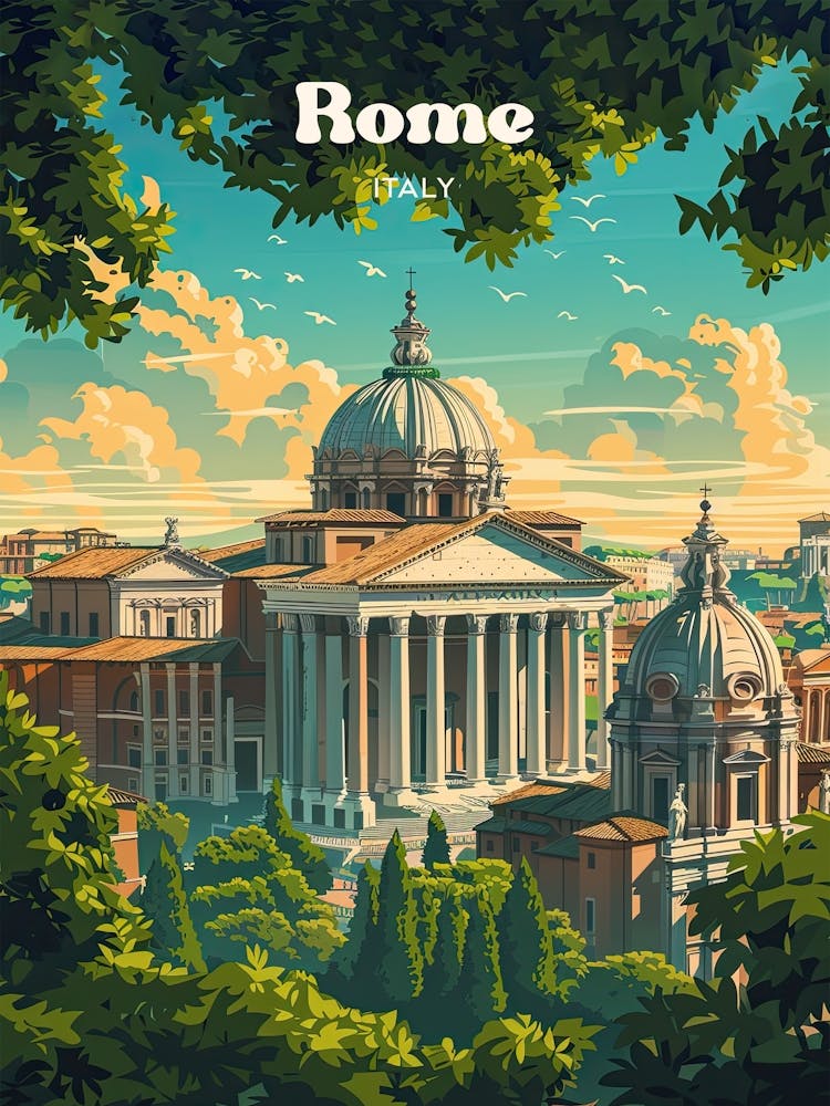 Rome Italy Cityscape Travel Art Illustration