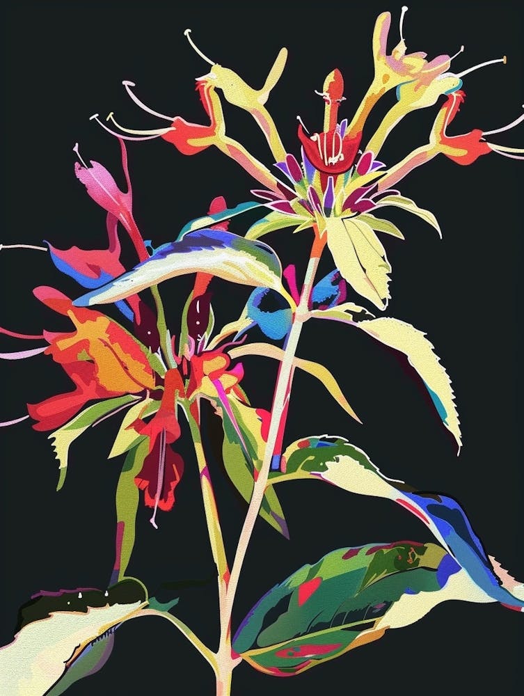 Neon Flowers On Black Bee Balm 2