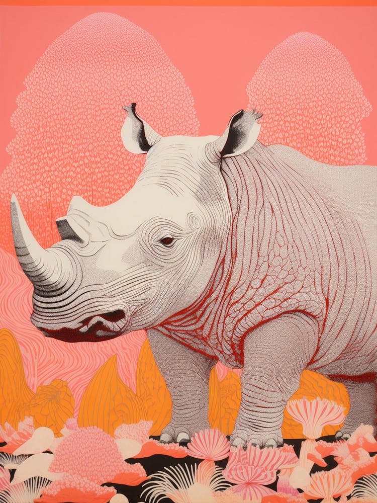 Rhino Abstract Geometric Orange & Pink 1