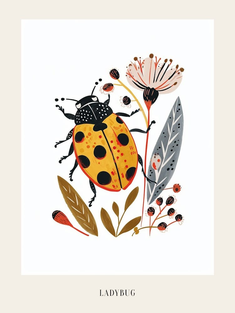 Colourful Insect Illustration Ladybug 19 Poster