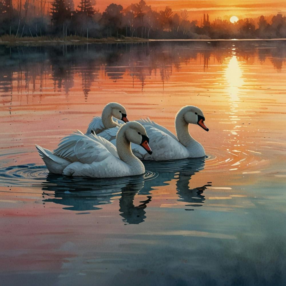 Swans At Sunset