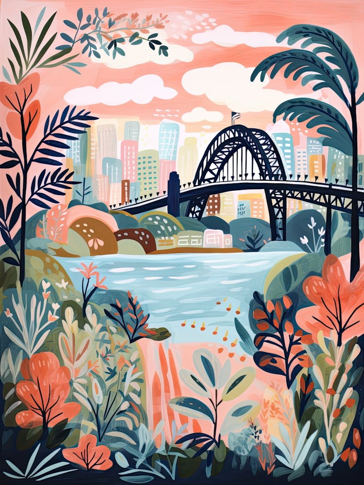 The Sydney Harbour Bridge   Sydney, Australia   Cute Botanical Illustration Travel 3