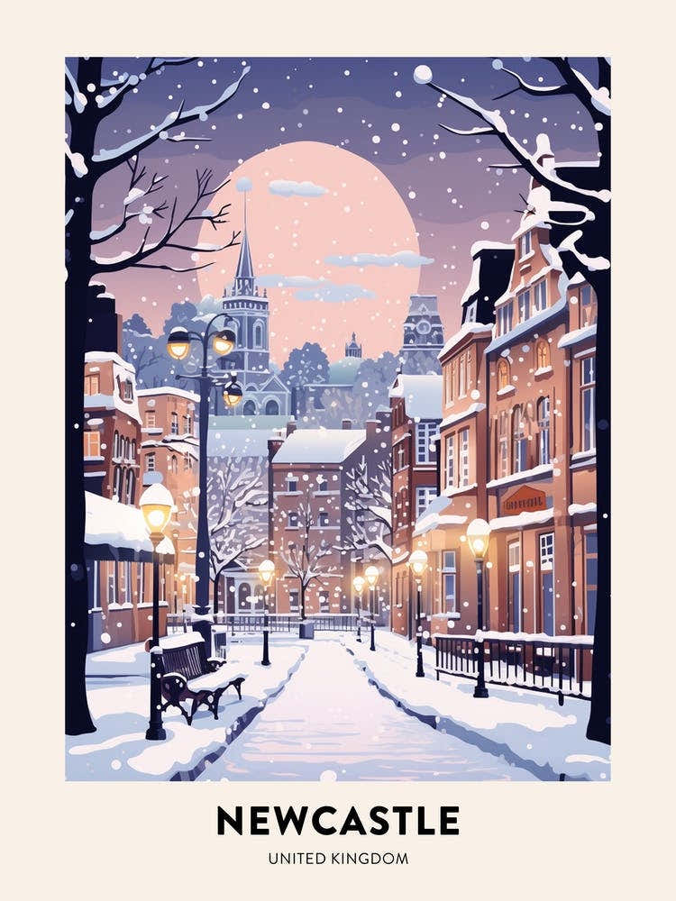 Winter Night Travel Poster Newcastle United Kingdom 3
