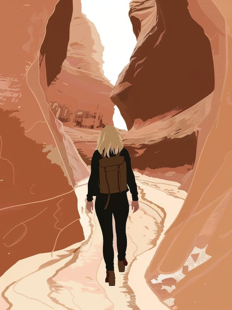 Woman Walking Through A Canyon