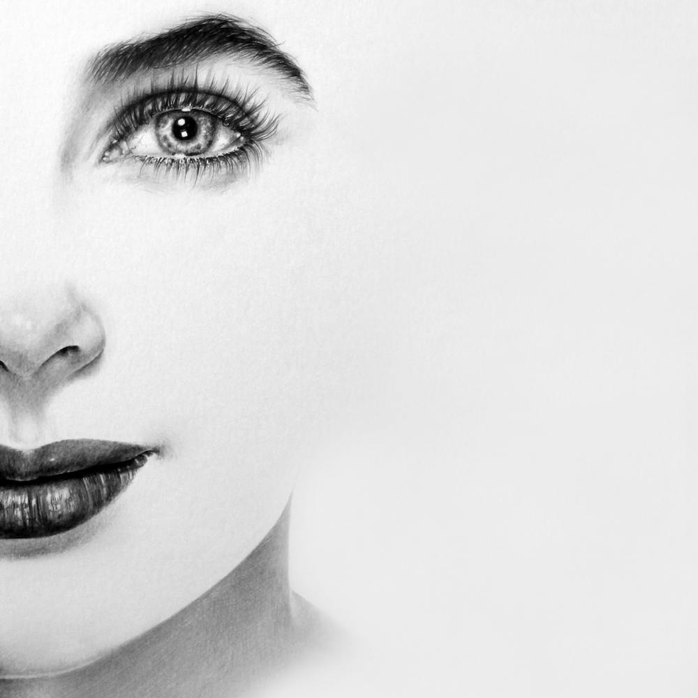 The Half Series: Elizabeth Taylor Minimal Black and White Monochrome Pencil Portrait