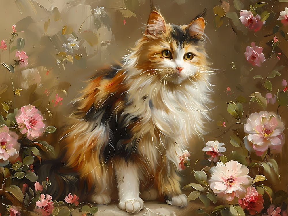 Calico Cat In Flowers 3