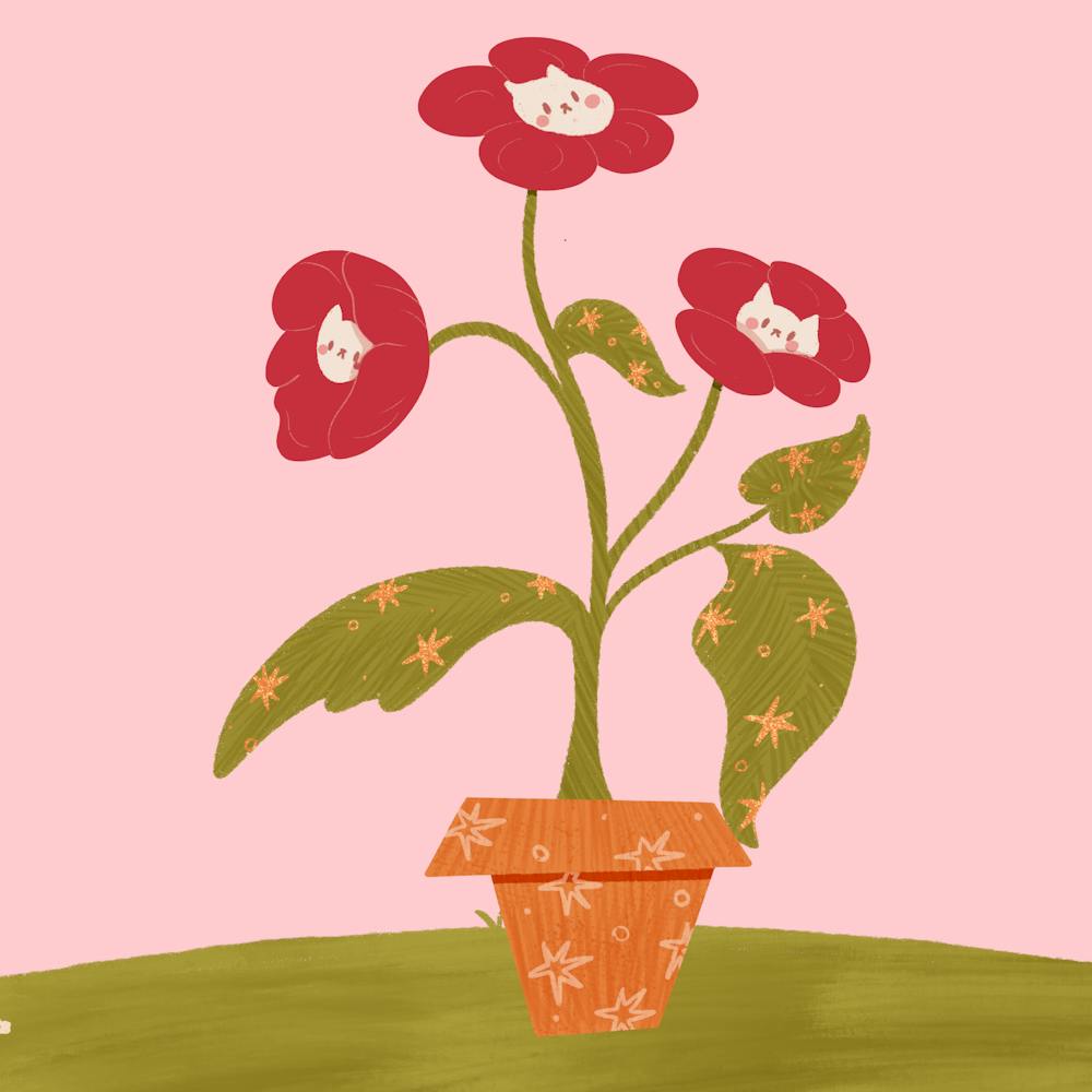 Flower Pot - Cats in Flowers - Floral Cat Art 1