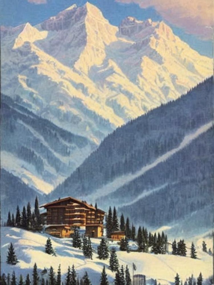 Cortina D'Ampezzo, Italy Ski Resort Vintage Landscape 3 Skiing Poster