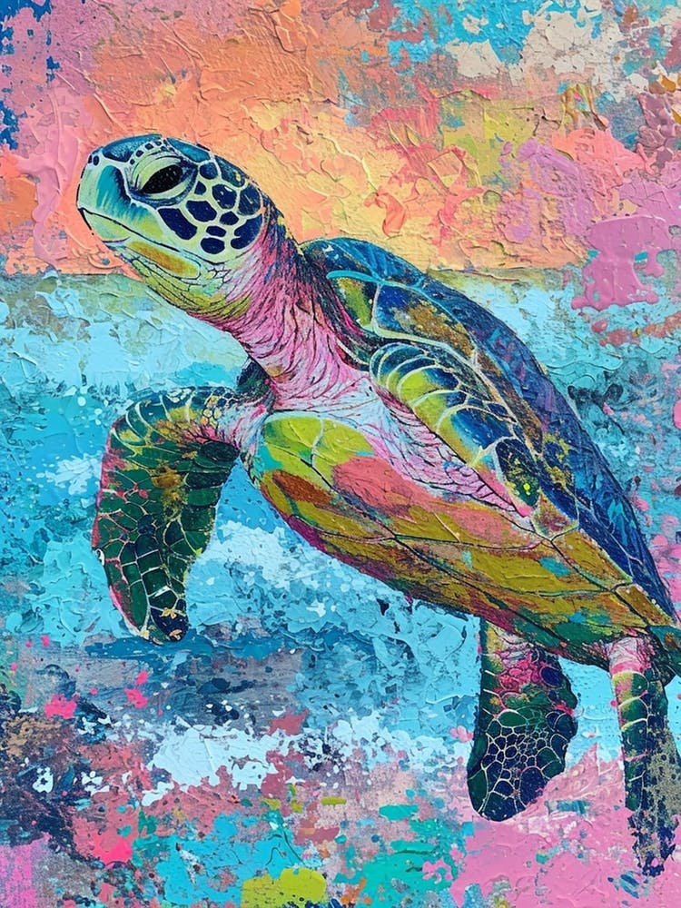 Colourful Textured Painting Of A Sea Turtle 3