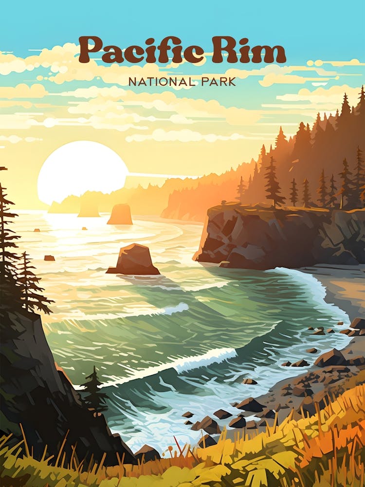 Pacific Rim National Park British Columbia Canada Vacation Modern Travel Illustration