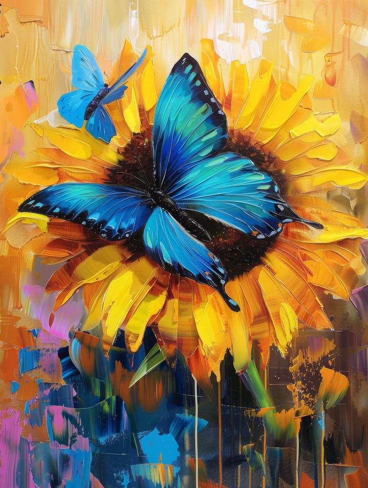 Blue Butterfly On Sunflower 1