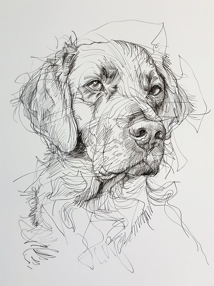 Flat Coated Retriever Dog Line Sketch  3