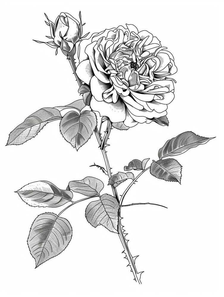 Black And White Rose Line Drawing 5