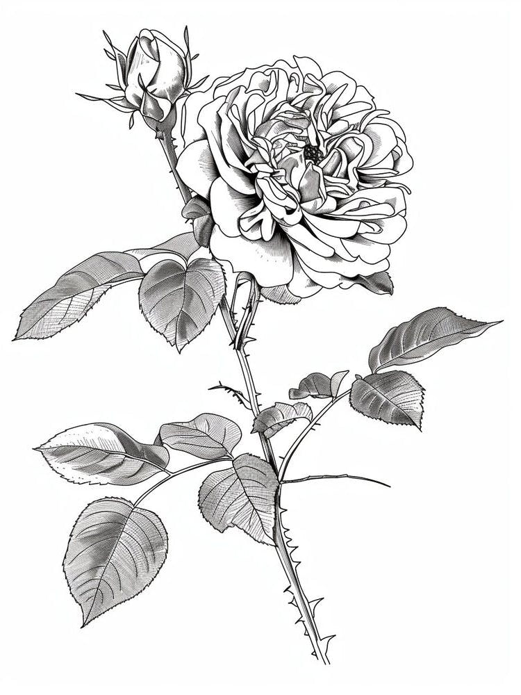 Black And White Rose Line Drawing 5