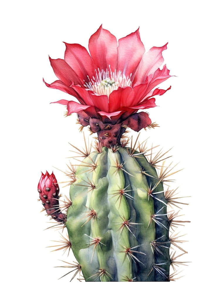 Cylindropuntia Kleiniae Cactus Watercolour Drawing 1