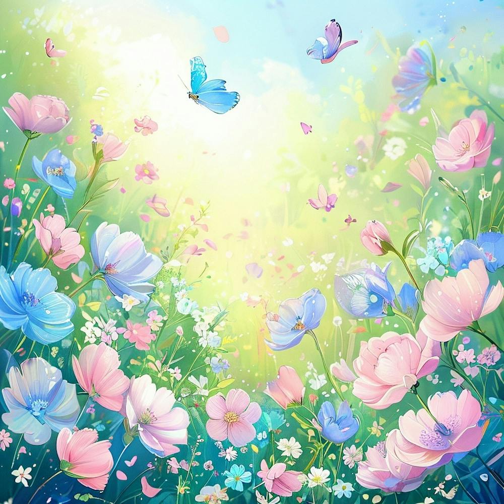 Flower Field With Butterflies