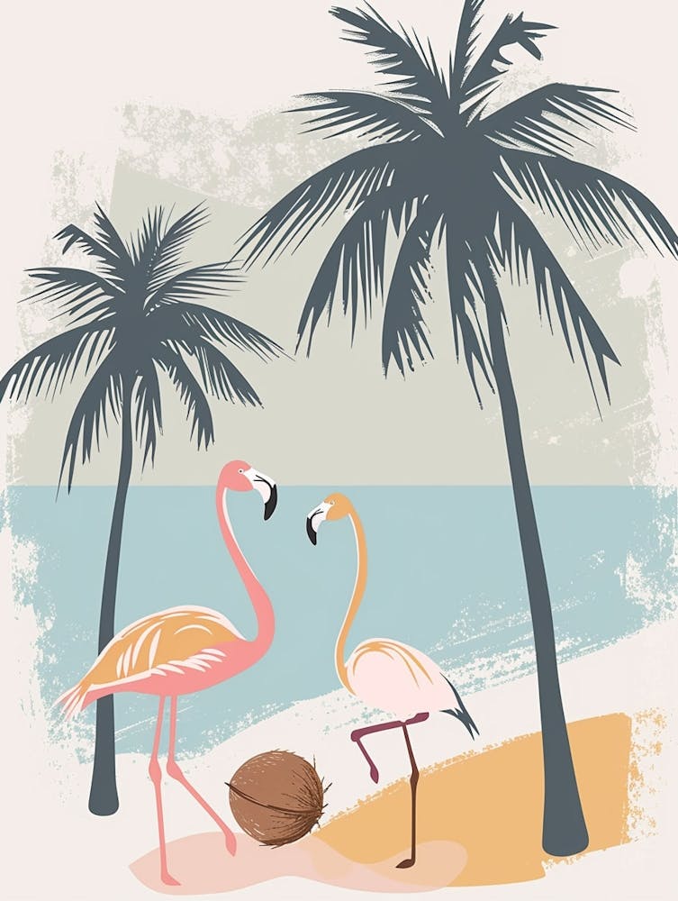 Flamant Rose Mineur et Cocotiers - Illustration Minimaliste 3