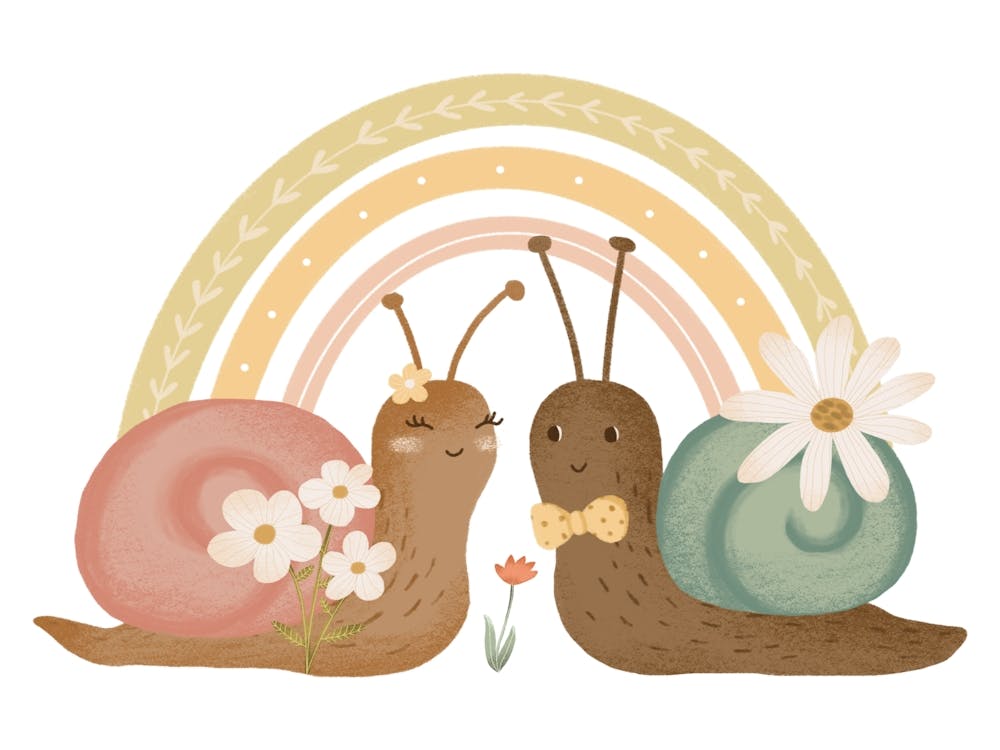 Cute snails under the rainbow