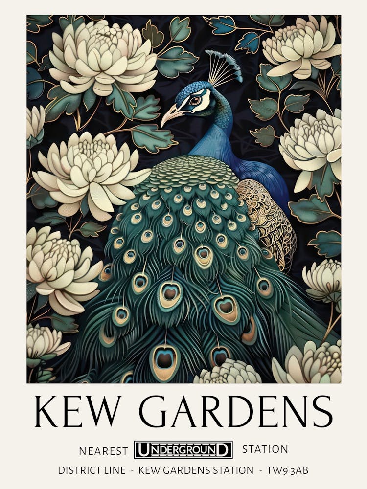 William Morris Print Peacock Floral Kew Gardens Print Botanical Vintage Floral London