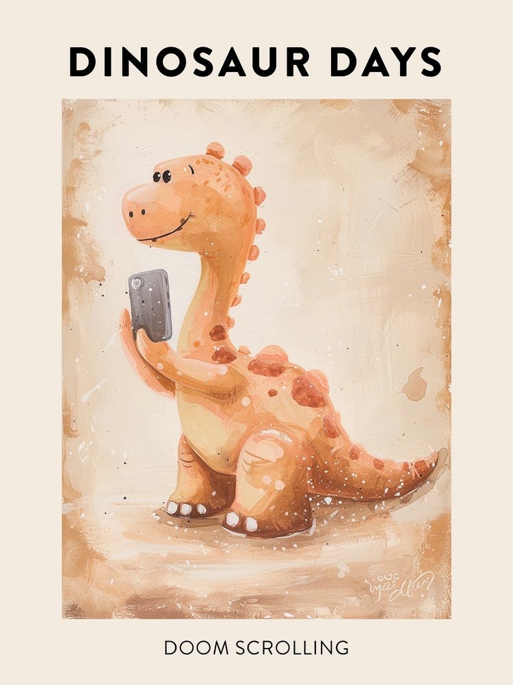 Dinosaur Doom Scrolling On A Phone Poster 3