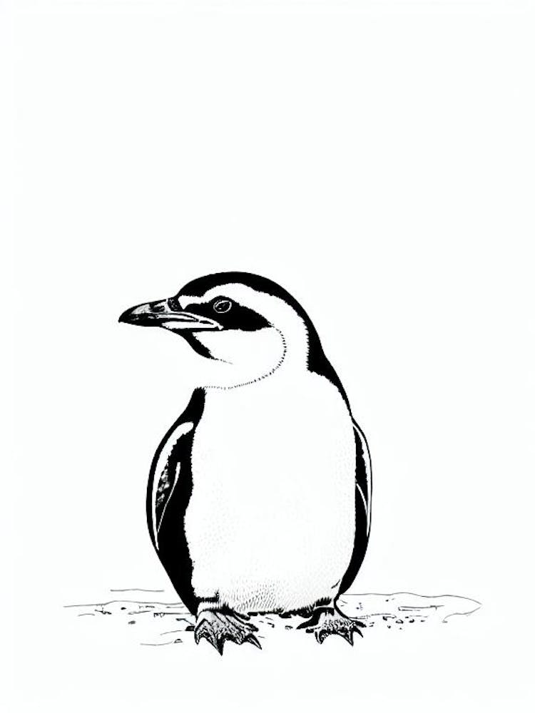 Galapagos Penguin Black & White Drawing