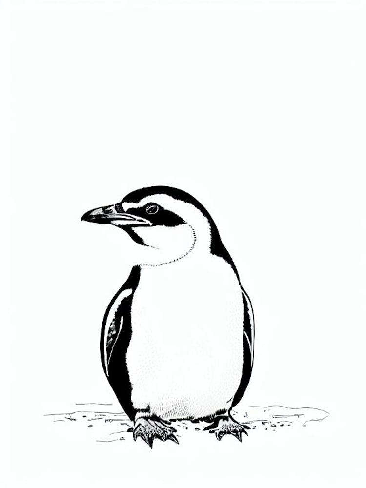 Galapagos Penguin Black & White Drawing