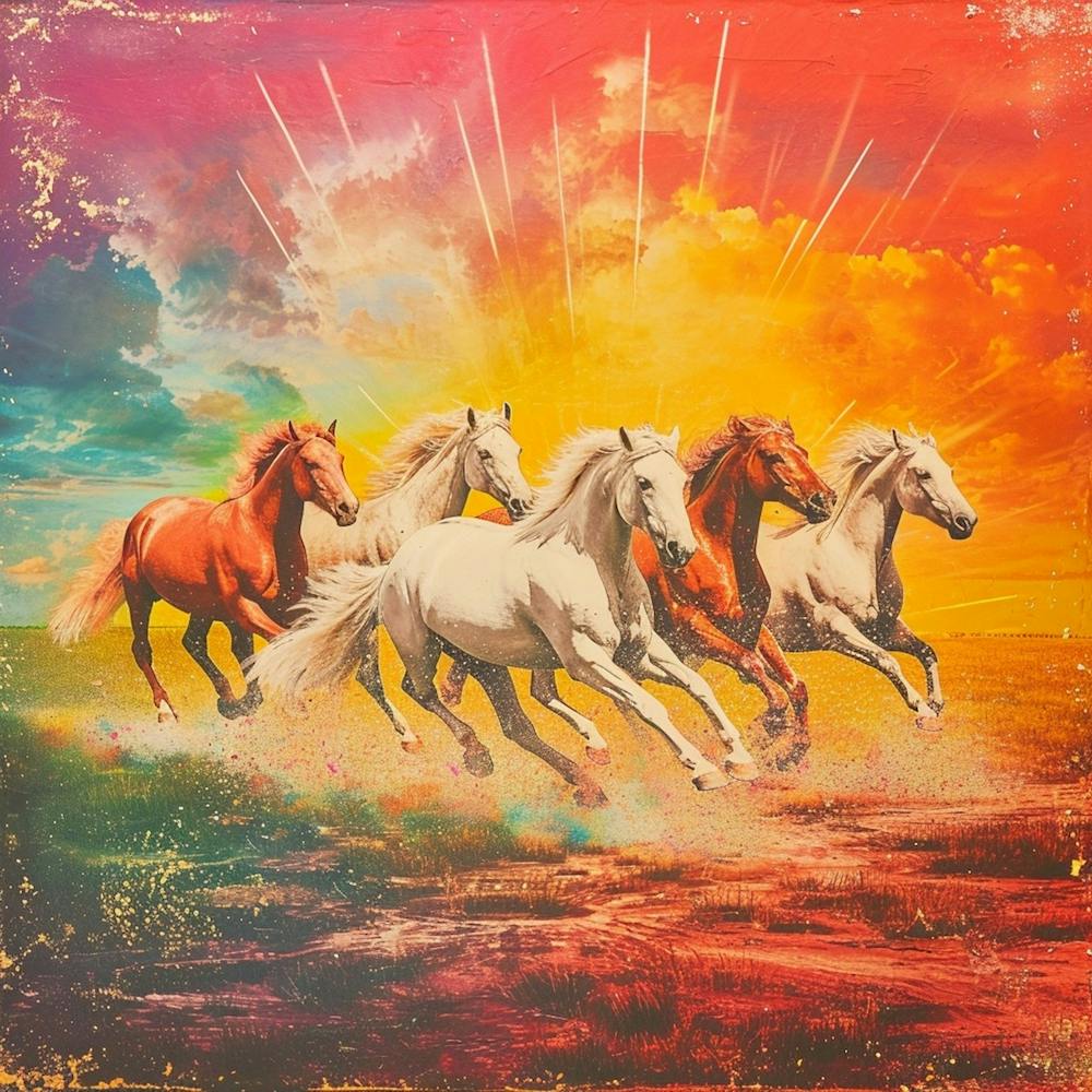 Rainbow Horses Galloping Collage 1