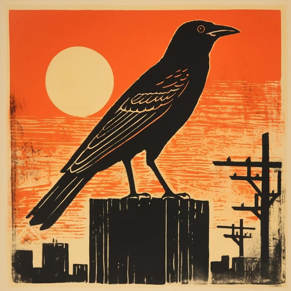 Retro Bird Lithograph Crow 3