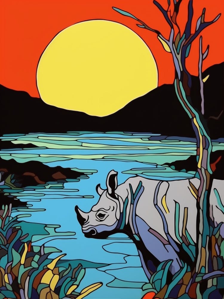 Geometric Rhino Line Illustration By The River 3