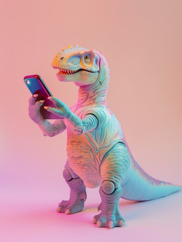 Pastel Toy Dinosaur On A Smart Phone 2