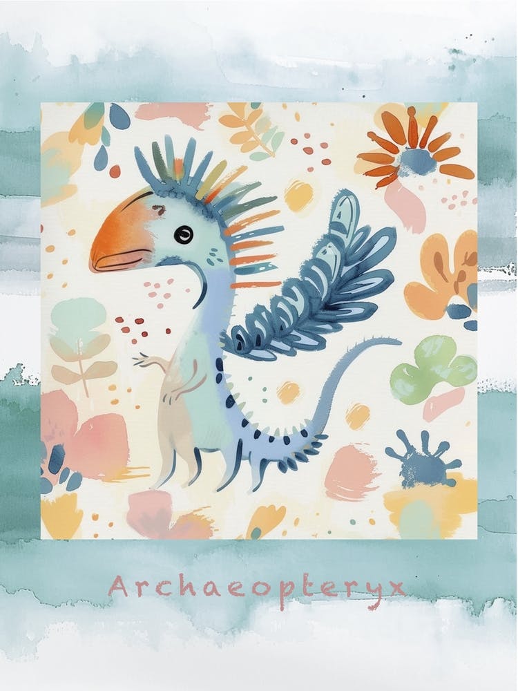 Archaeopteryx Dinosaur Muted Pastels Pattern 1 Poster