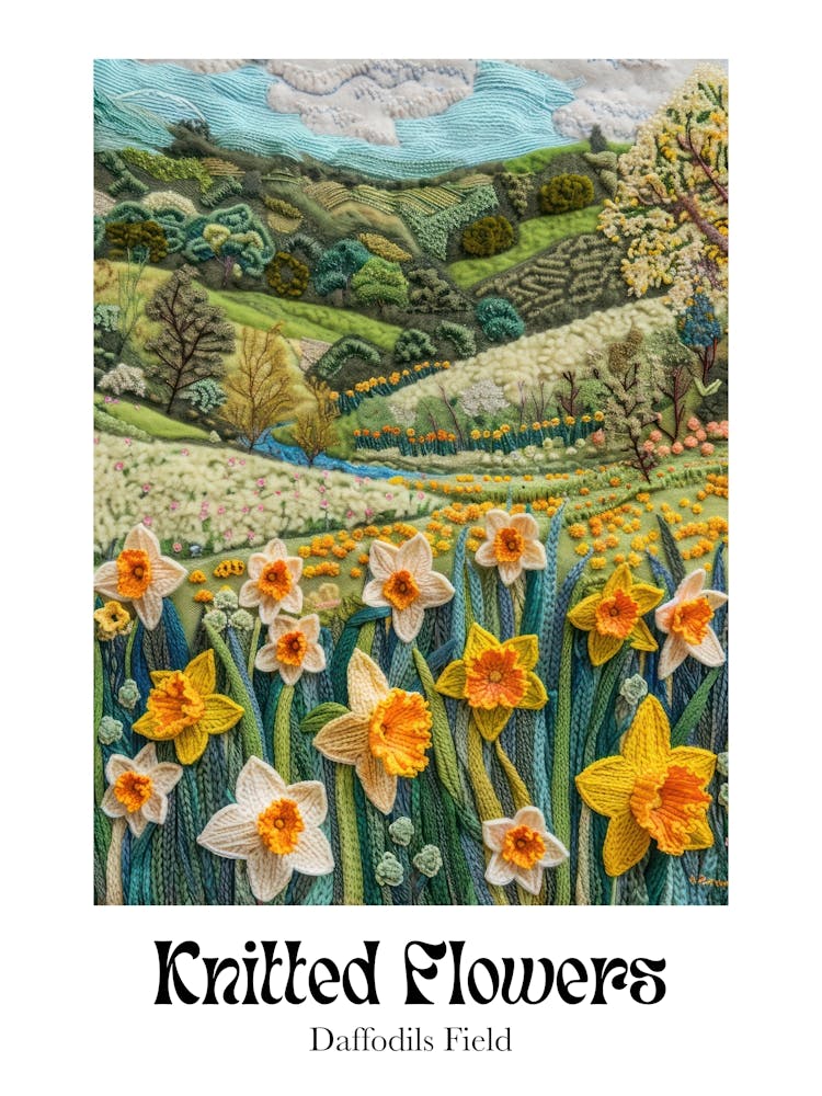 Knitted Flowers Daffodils Field 1