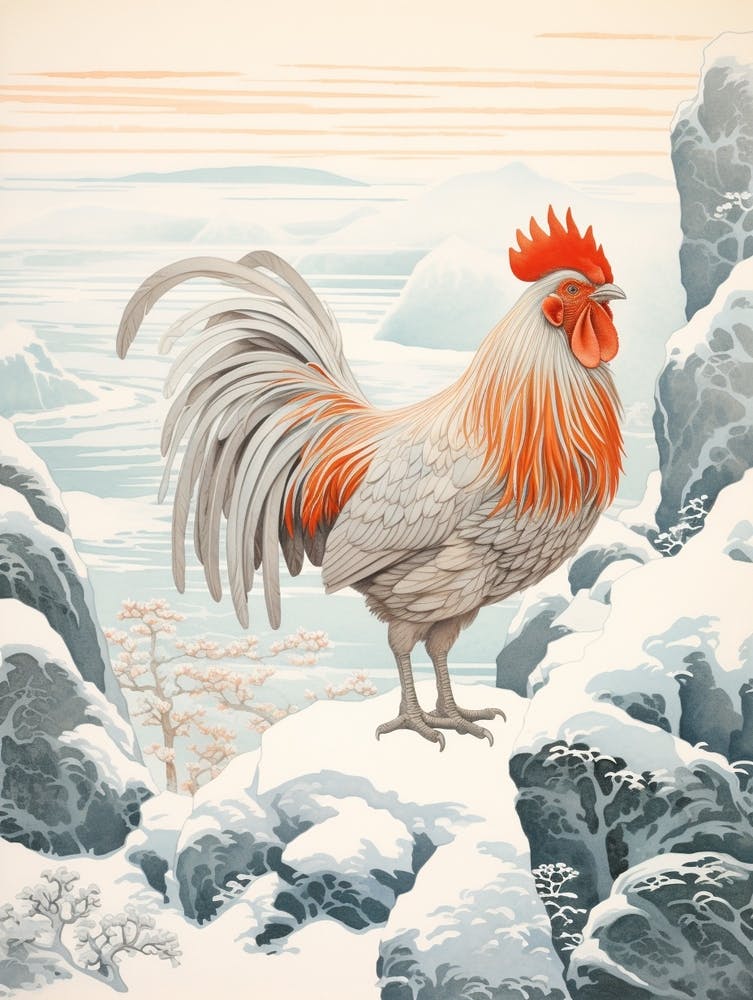 Winter Bird Painting Rooster 1