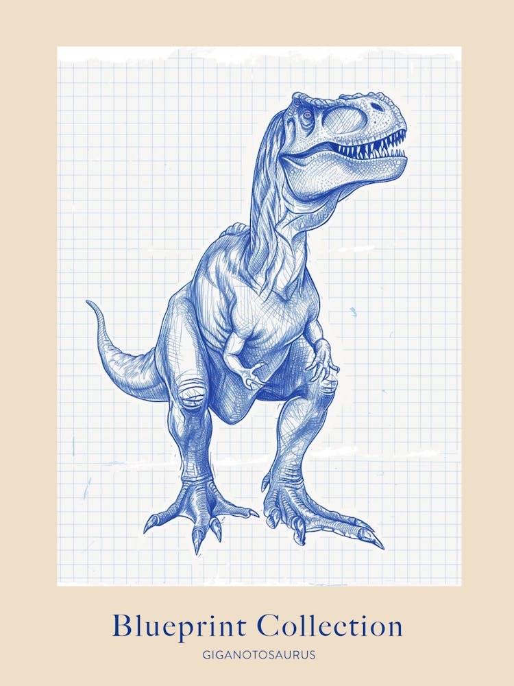 Giganotosaurus Dinosaur Blue Print Sketch 2 Poster