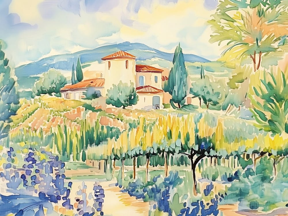 Watercolor Of A Vineyard