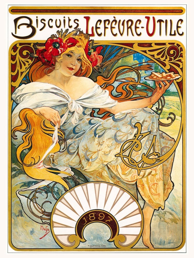 Vintage French Biscuit Advertisement, Mucha