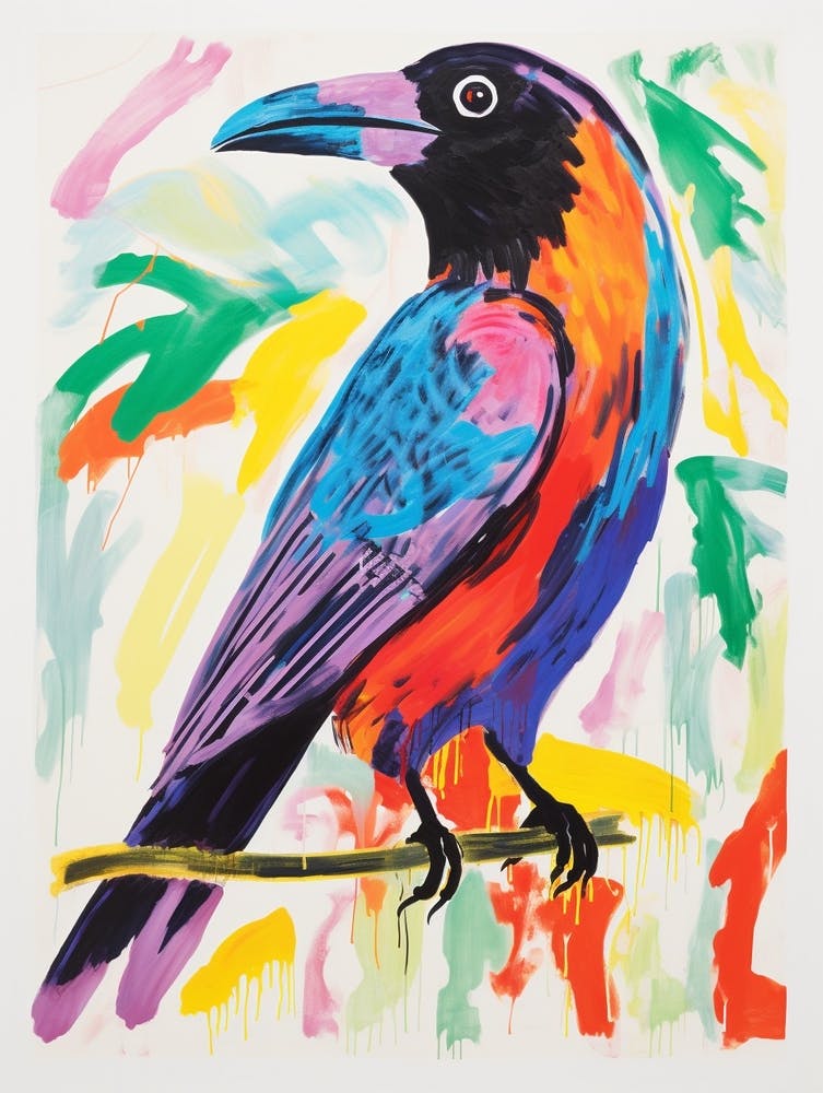 Buntes Vogelgemälde Rabe 1
