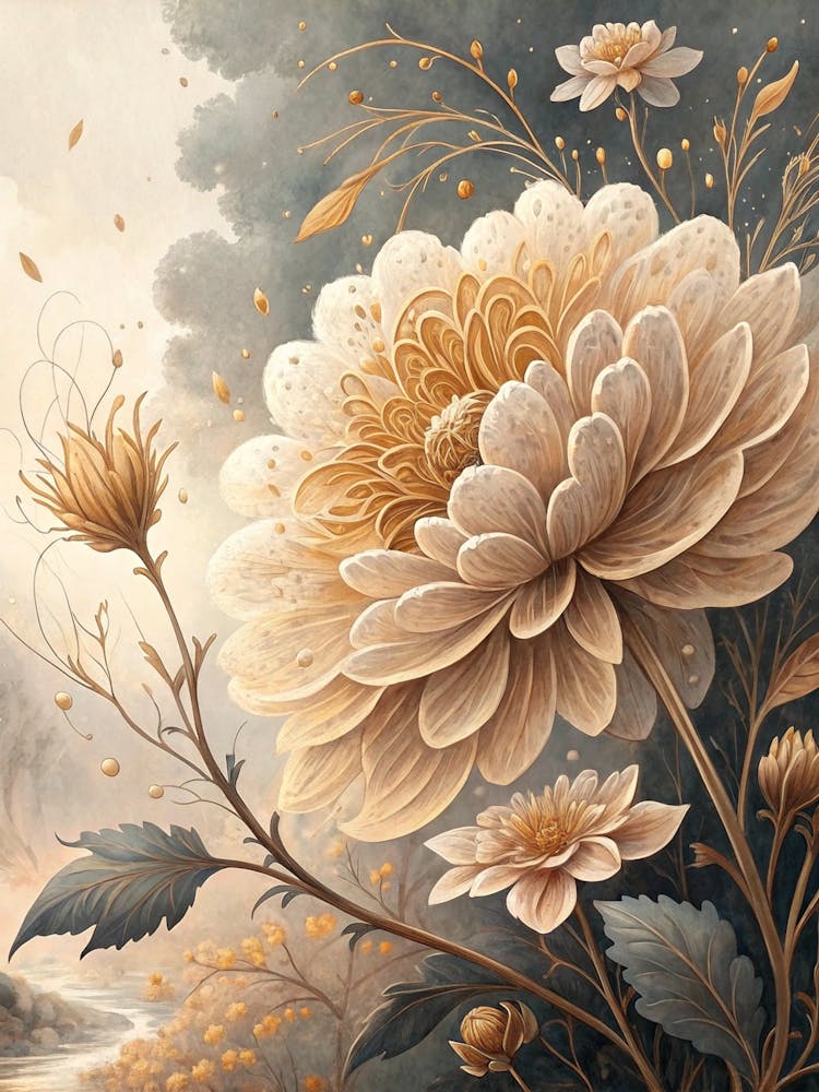 Oil Painting Style Bloom Explosion In Neutral Shad