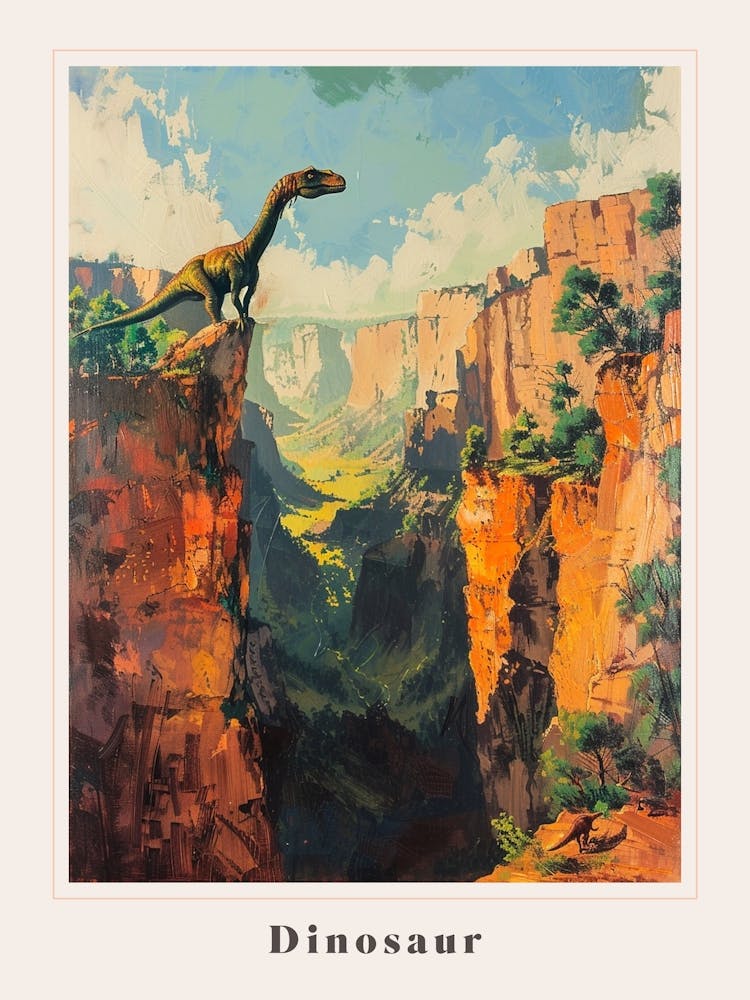 Dinosaur In A Rocky Landscape Painting 1 Poster