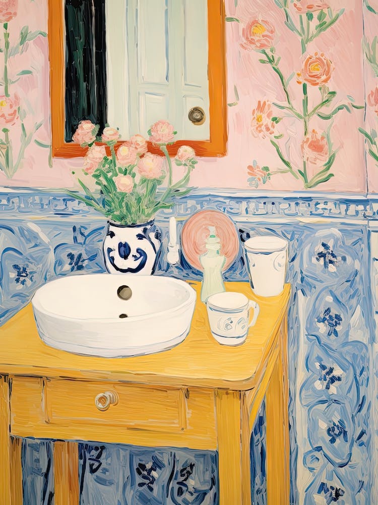 Bathroom Vanity Painting With A Forget Me Not Bouquet 2