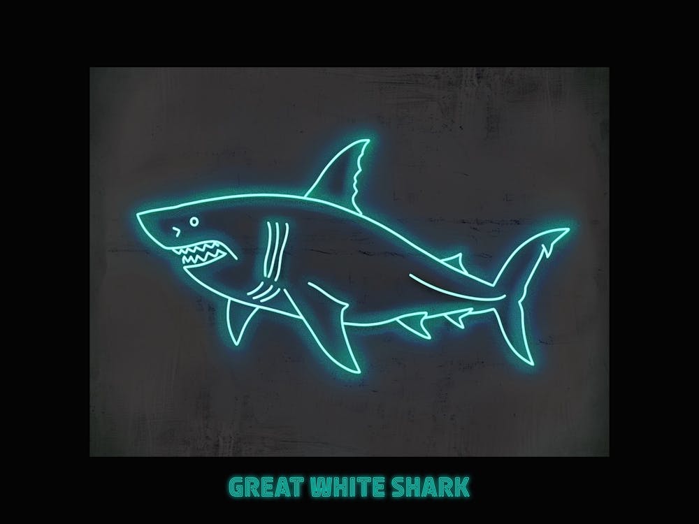 Blue Neon Great White Shark 5 Poster