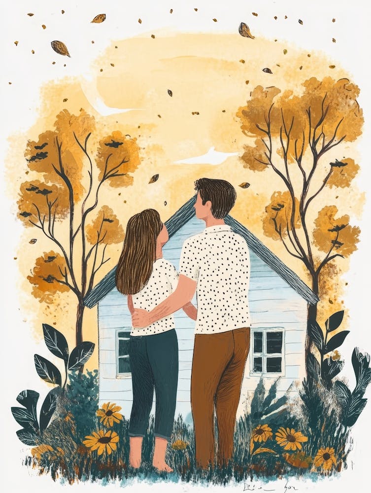 Couple And A House With People Inside 1